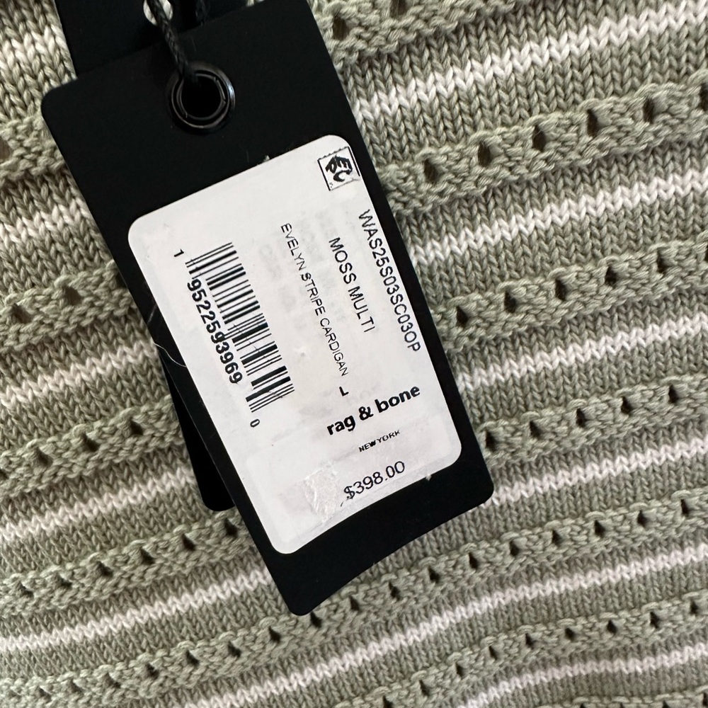rag & bone Evelyn Sage and Cream Buttoned Cardigan ladies size Large NWT - Picture 3 of 7